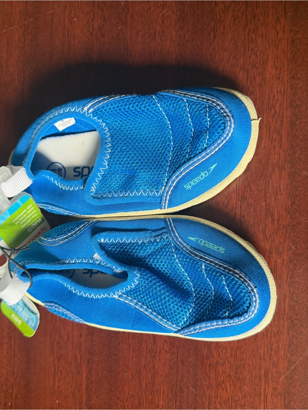 Speedo Kids Aqua Blue Slip-On Water Shoes with Yellow Trim